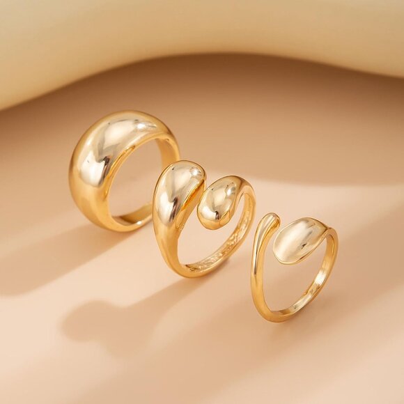 Women Gold Chunky Rings Set Adjustable Knuckle Finger Stackable Fashion Jewelry - Picture 5 of 7